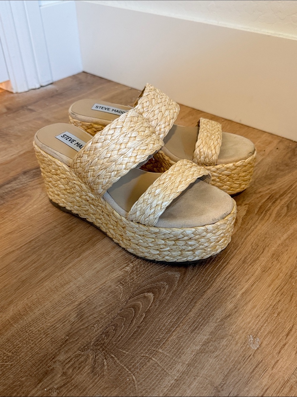 Steve Madden Natural Braided Platform Slide Sandals